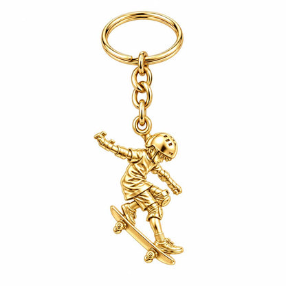 Young Skater in Motion Charm Keychain – 18K gold, front view