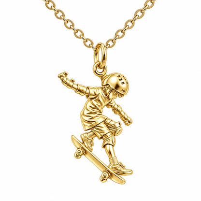 Young Skater in Motion Charm Necklace Set – 18K gold, front view