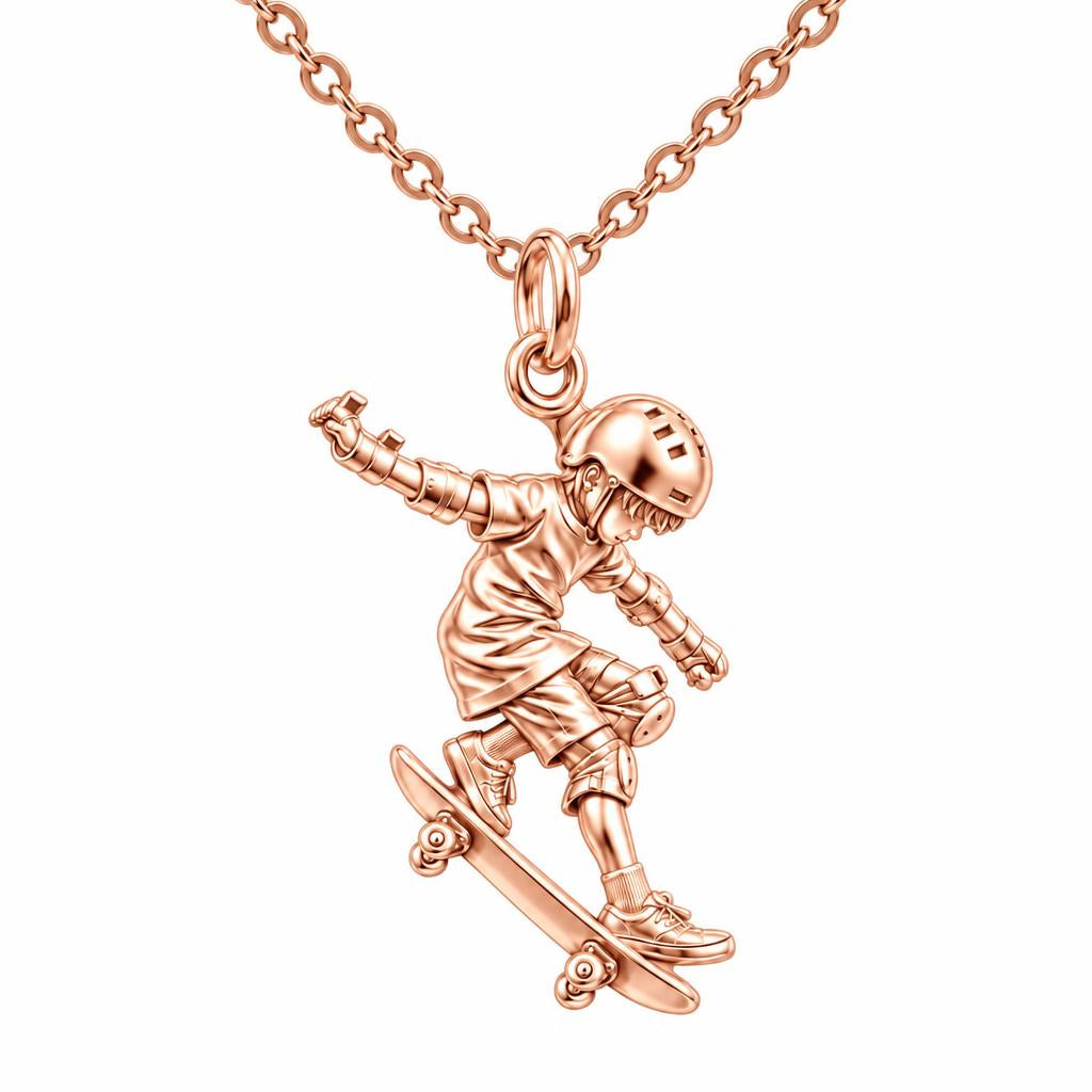 Young Skater in Motion Charm Necklace Set – rose gold, front view