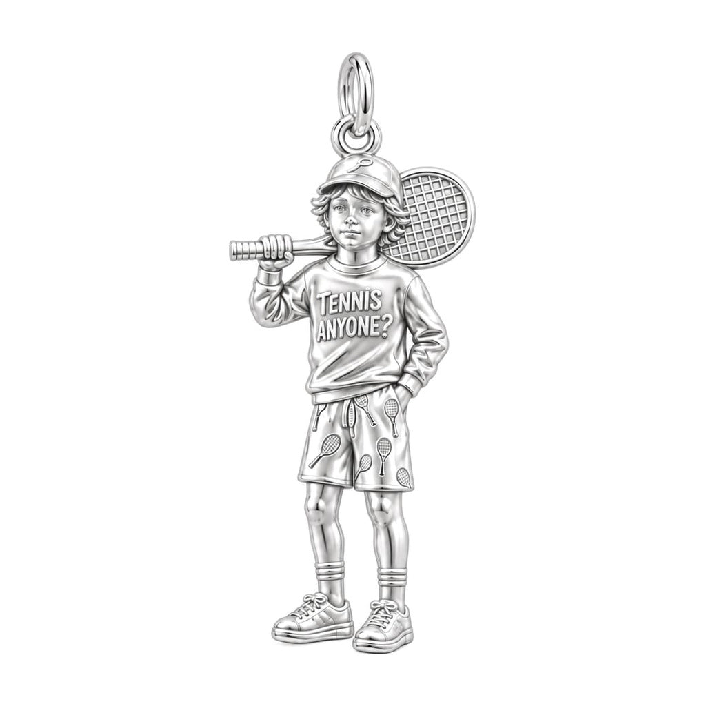 Young Tennis Star Charm Bracelet – Personalized Mom Gift – silver charm, front view