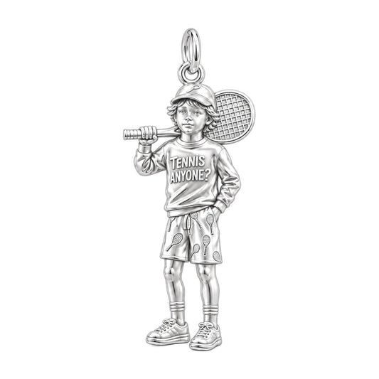Young Tennis Star Charm Bracelet – Personalized Mom Gift – silver charm, front view