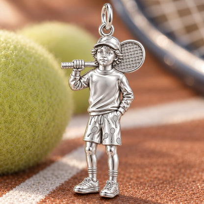 Young Tennis Star Charm Bracelet – Personalized Mom Gift – macro detail of the charm