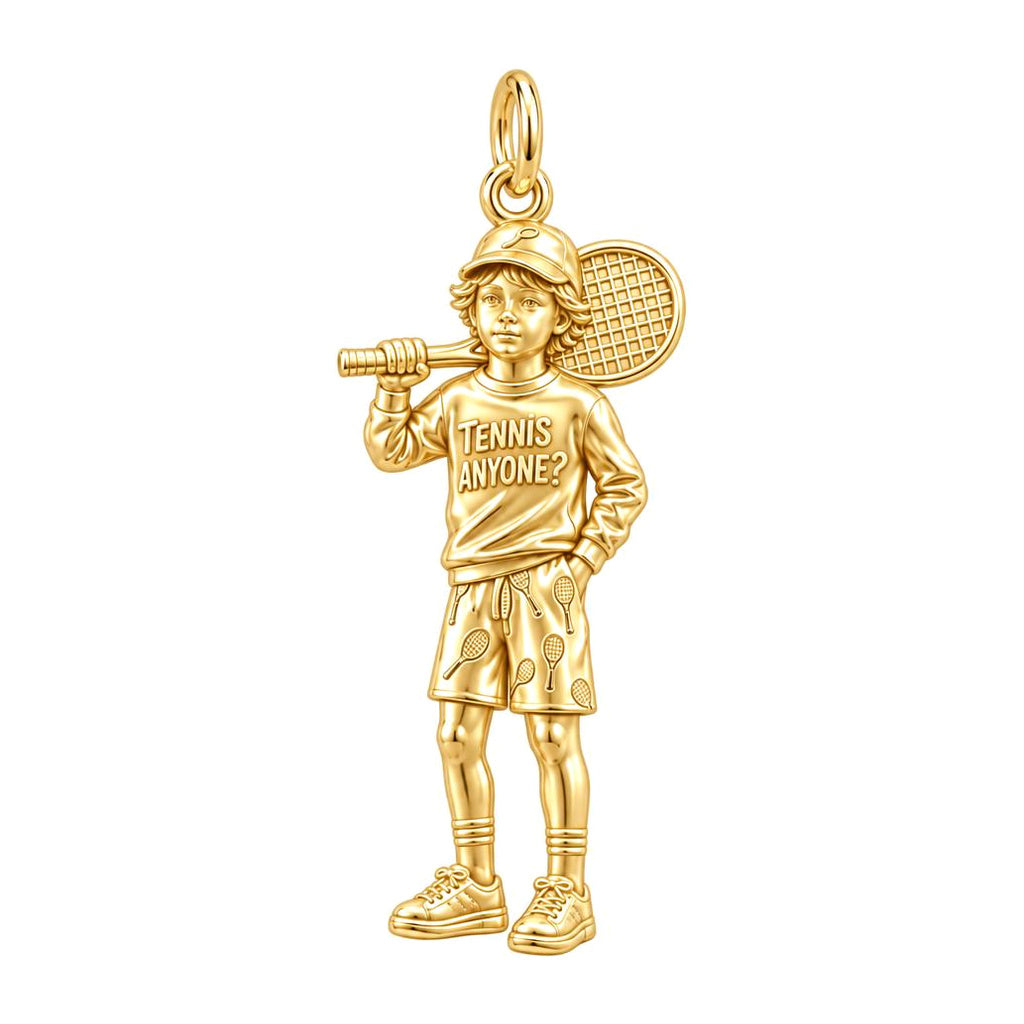 Young Tennis Star Charm Bracelet – Personalized Mom Gift – 18K gold charm, front view