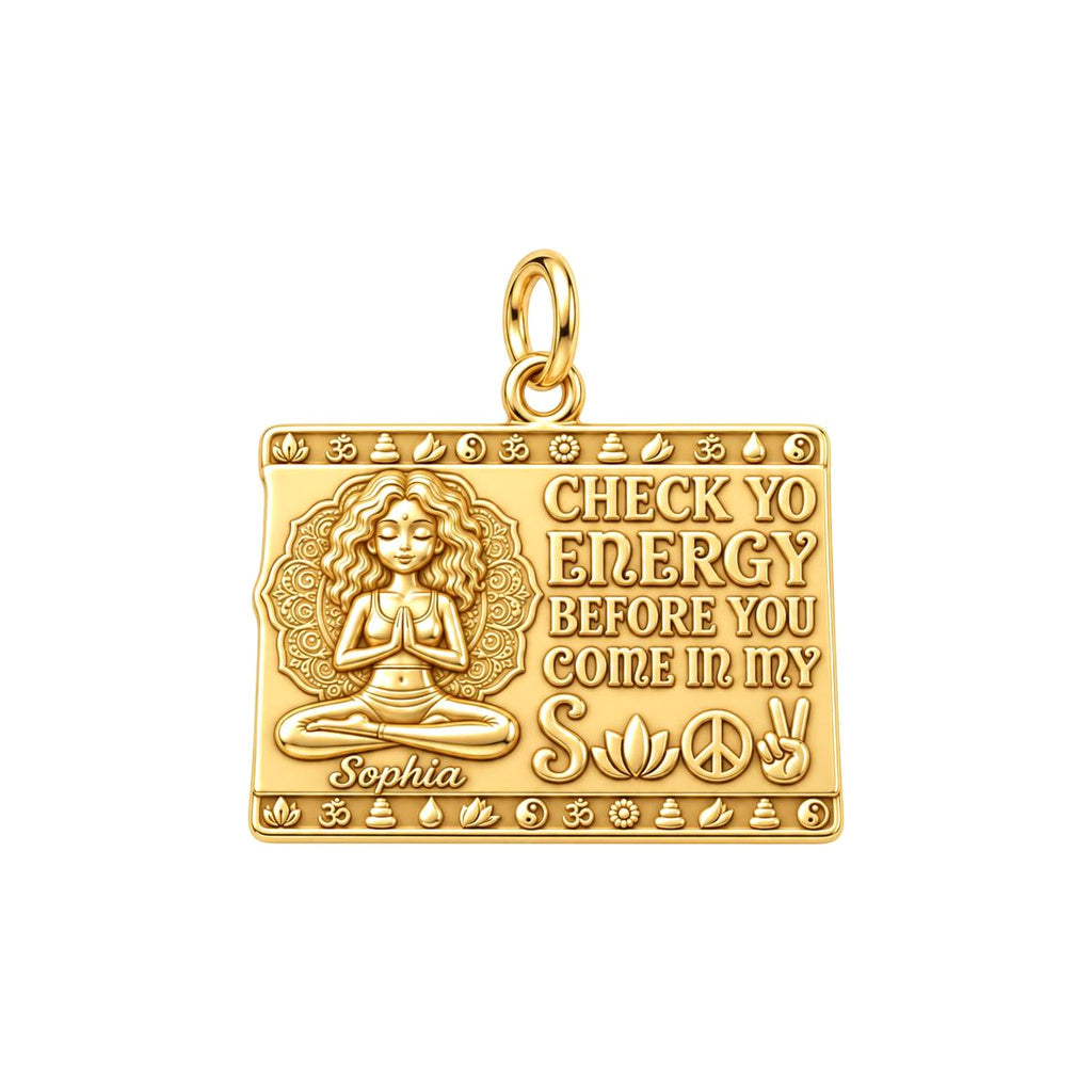Zen Energy Yoga Charm Bracelet – Personalized Yogi Gift – 18K gold plated 3 cm charm, front view