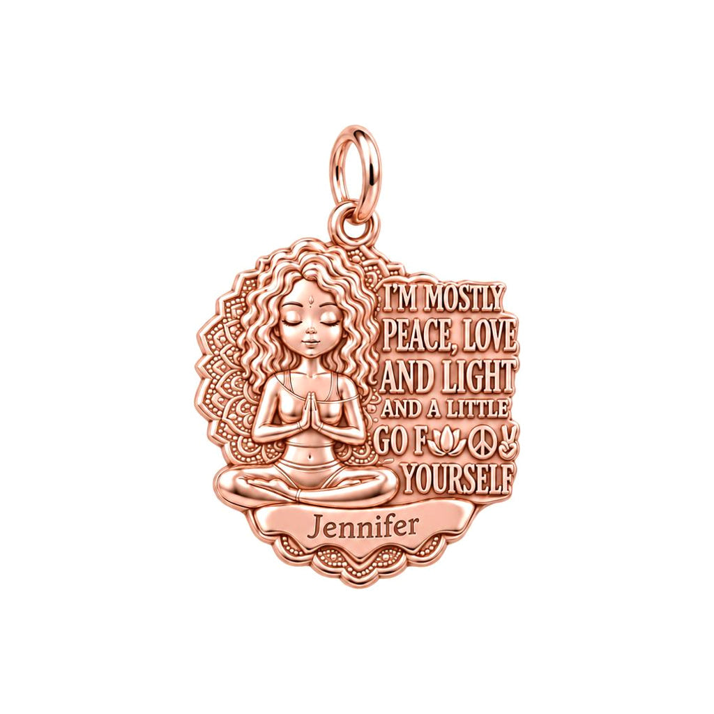 Zen Peace and Light Charm Bracelet – Personalized Yoga Gift – rose gold charm, front view